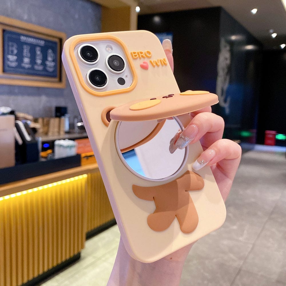 Bear Hug Mirror Kickstand Silicone Phone Case For iPhone