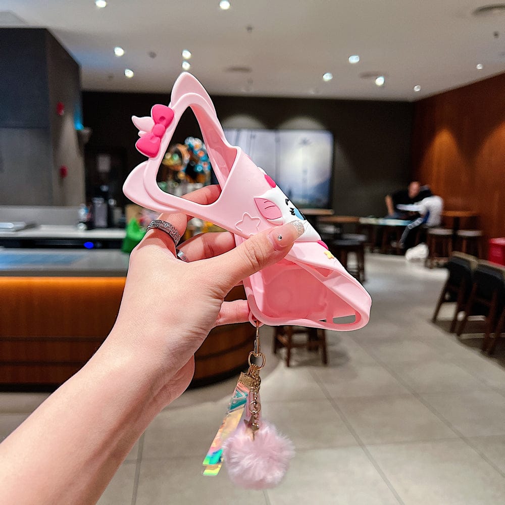 Meow’s Pink Puffy Ribbon Charm Silicone Phone Cases For iPhone