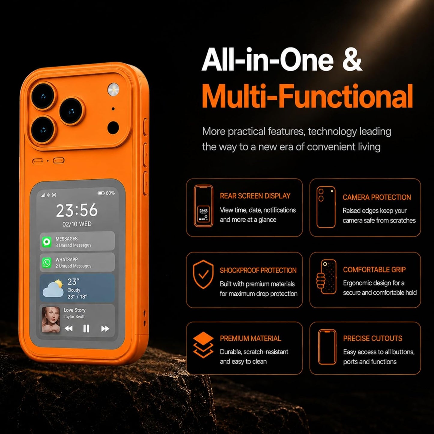 NFC Smart Display Hybrid Shockproof Protective Case for iPhone