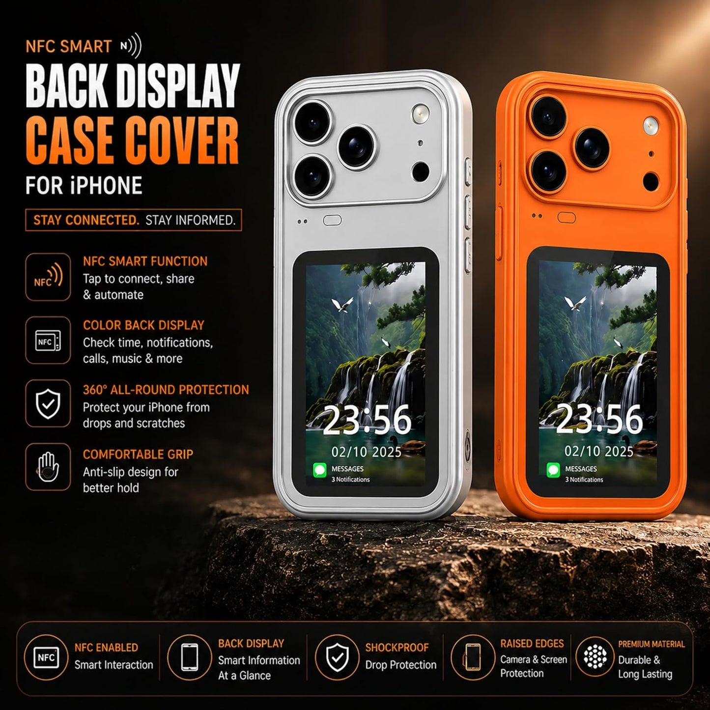 NFC Smart Display Hybrid Shockproof Protective Case for iPhone