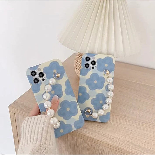Blue Floral Pearl Case For iPhone
