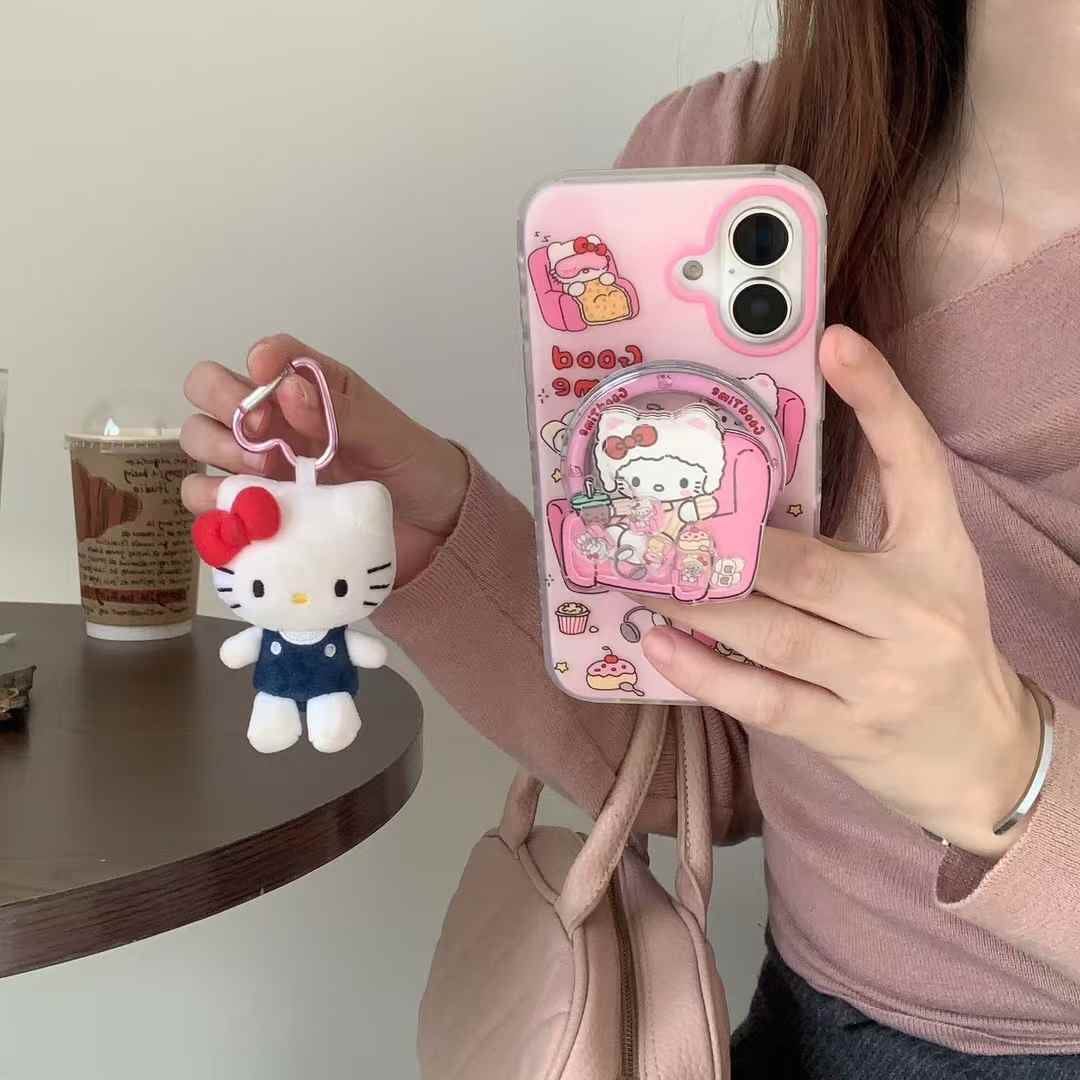 Kitty Sitting On Chair Silicon iPhone Case With Magsafe Holder