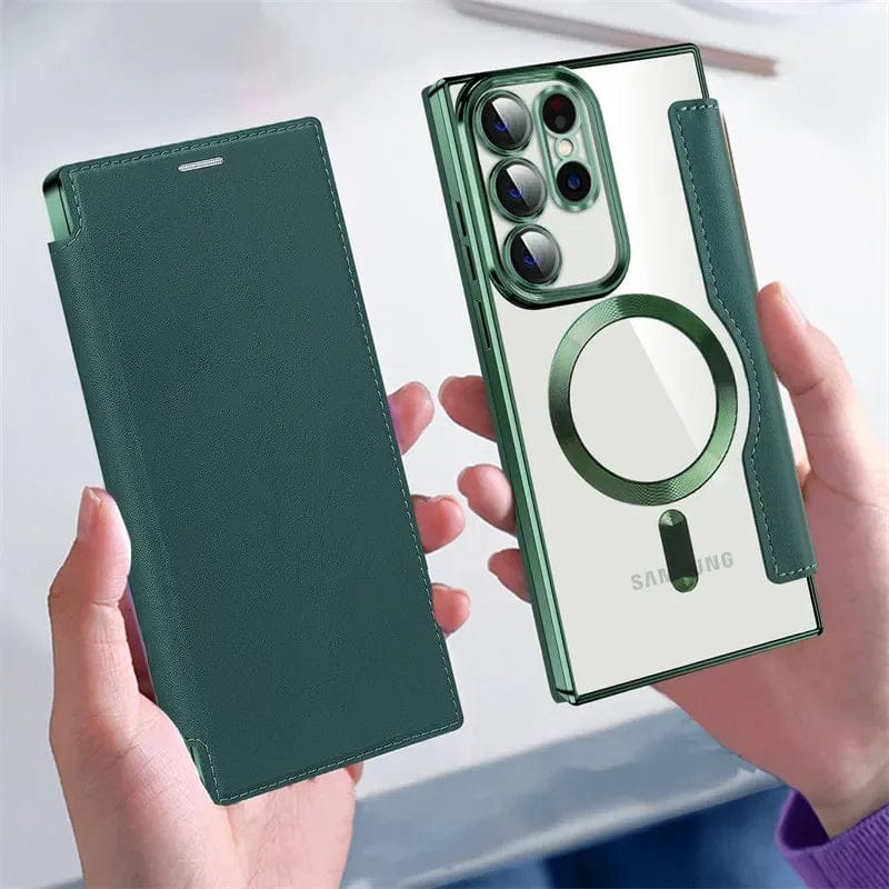 Magnetic Genuine Leather Flip Magsafe Case - Samsung