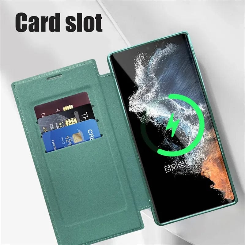Magnetic Genuine Leather Flip Magsafe Case - Samsung