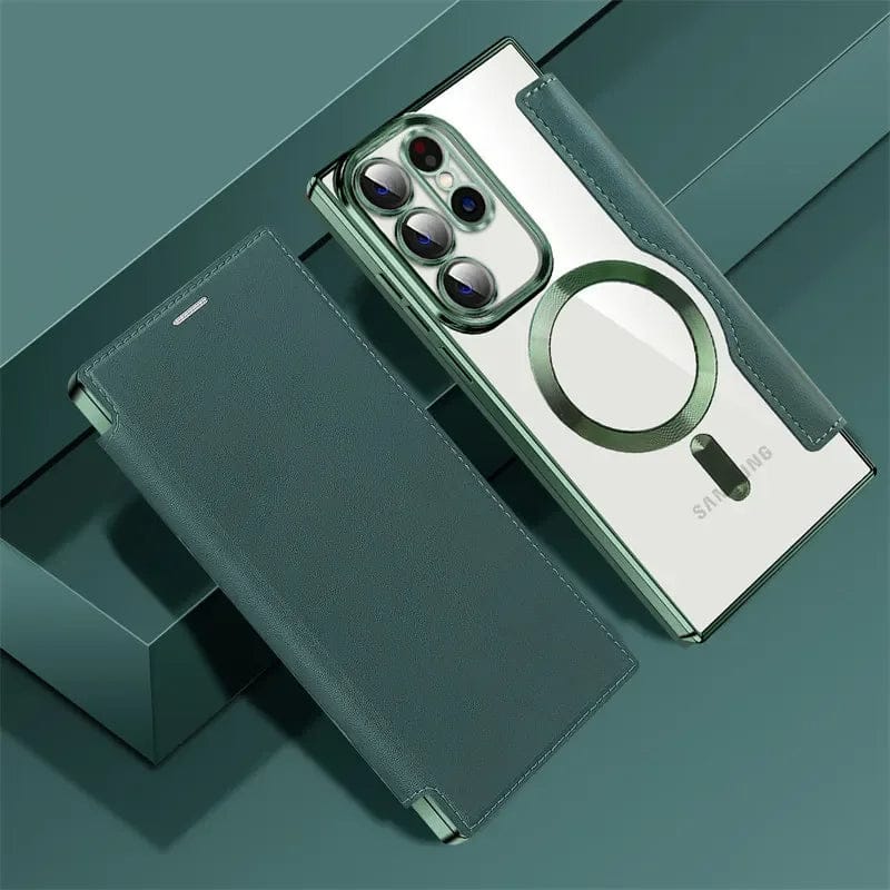 Magnetic Genuine Leather Flip Magsafe Case - Samsung