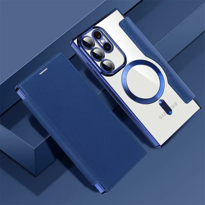 Magnetic Genuine Leather Flip Magsafe Case - Samsung