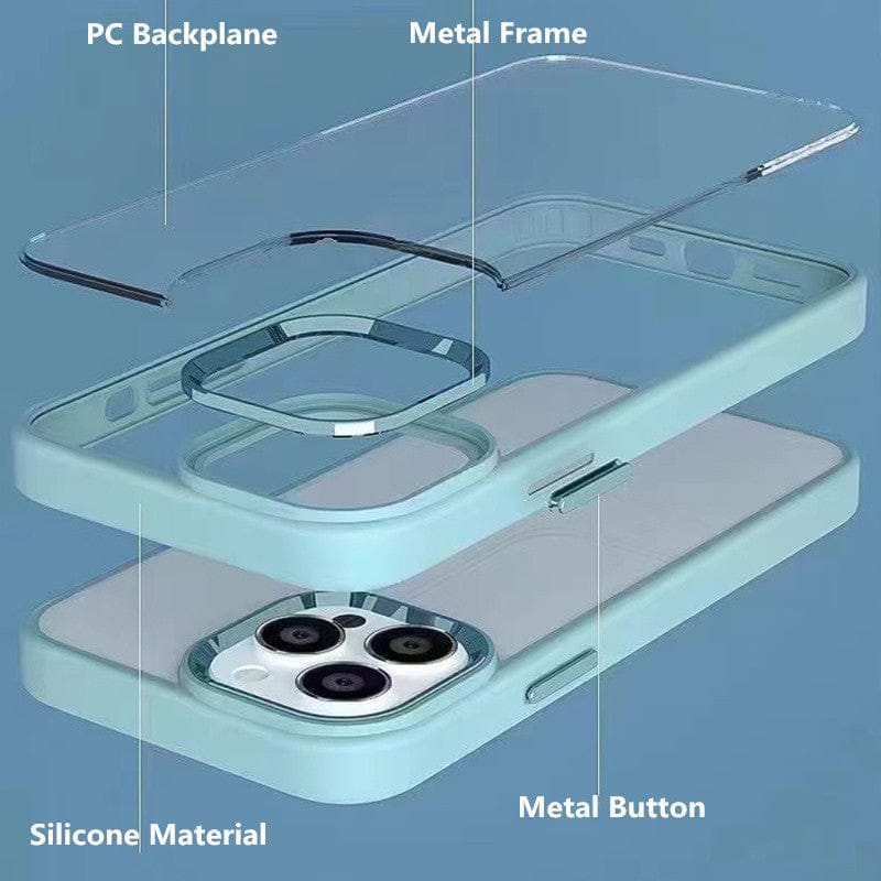 Metal Buttons Hybrid Case With Metal Lens Protection Case For iPhone