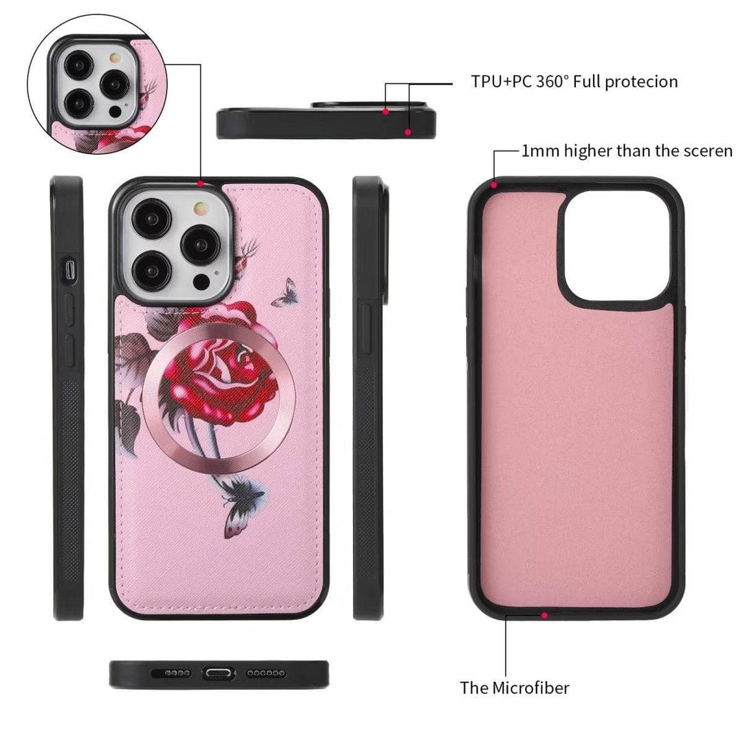 Flower Embellished Zipper Purse and Wallet Duo For iPhone