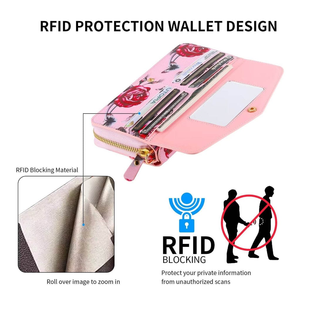 Flower Embellished Zipper Purse and Wallet Duo For iPhone