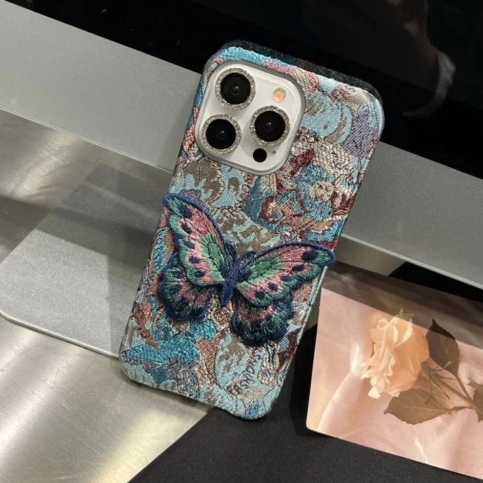 Butterfly Embroidery Luxe Case For iPhone