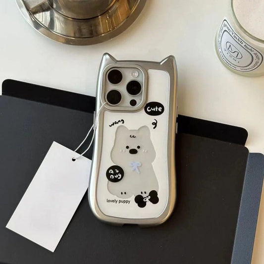 Whimsical Silver Plated Puppy Ears Case For iPhone