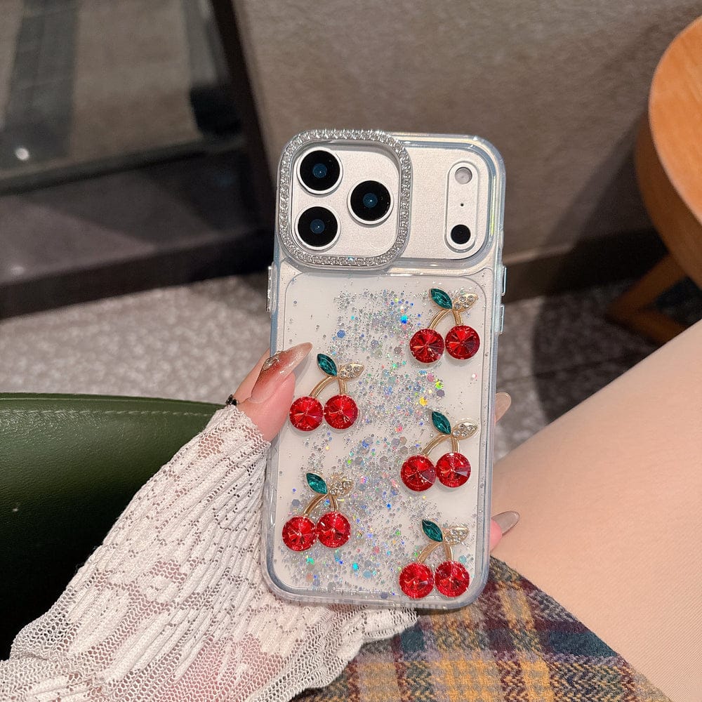 Cherry Pop Sparkle – Clear Glitter Silicone Case For iPhone