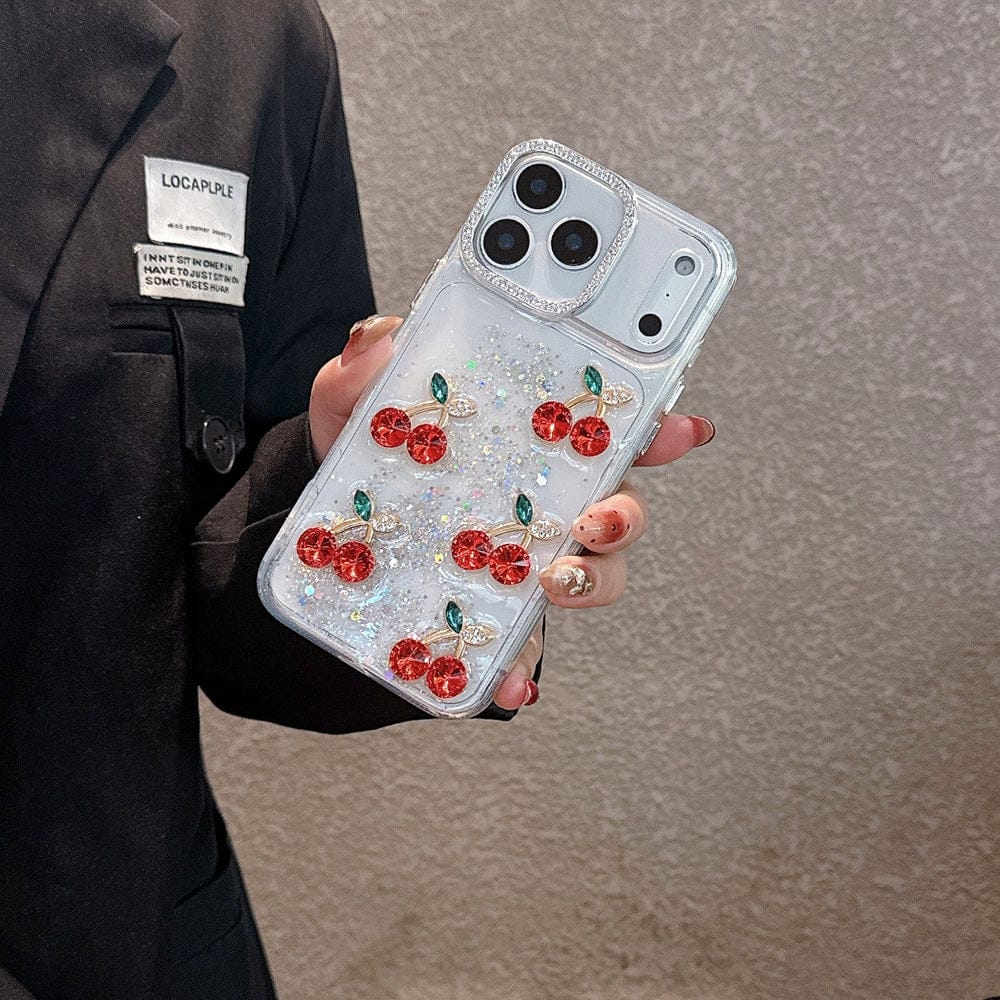 Cherry Pop Sparkle – Clear Glitter Silicone Case For iPhone