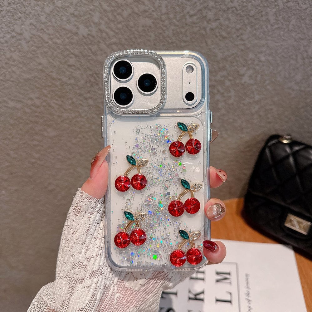 Cherry Pop Sparkle – Clear Glitter Silicone Case For iPhone