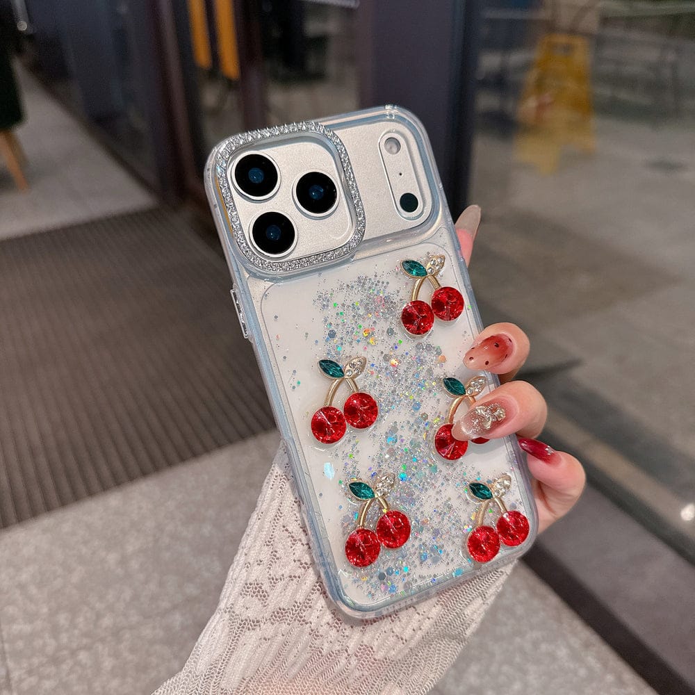 Cherry Pop Sparkle – Clear Glitter Silicone Case For iPhone