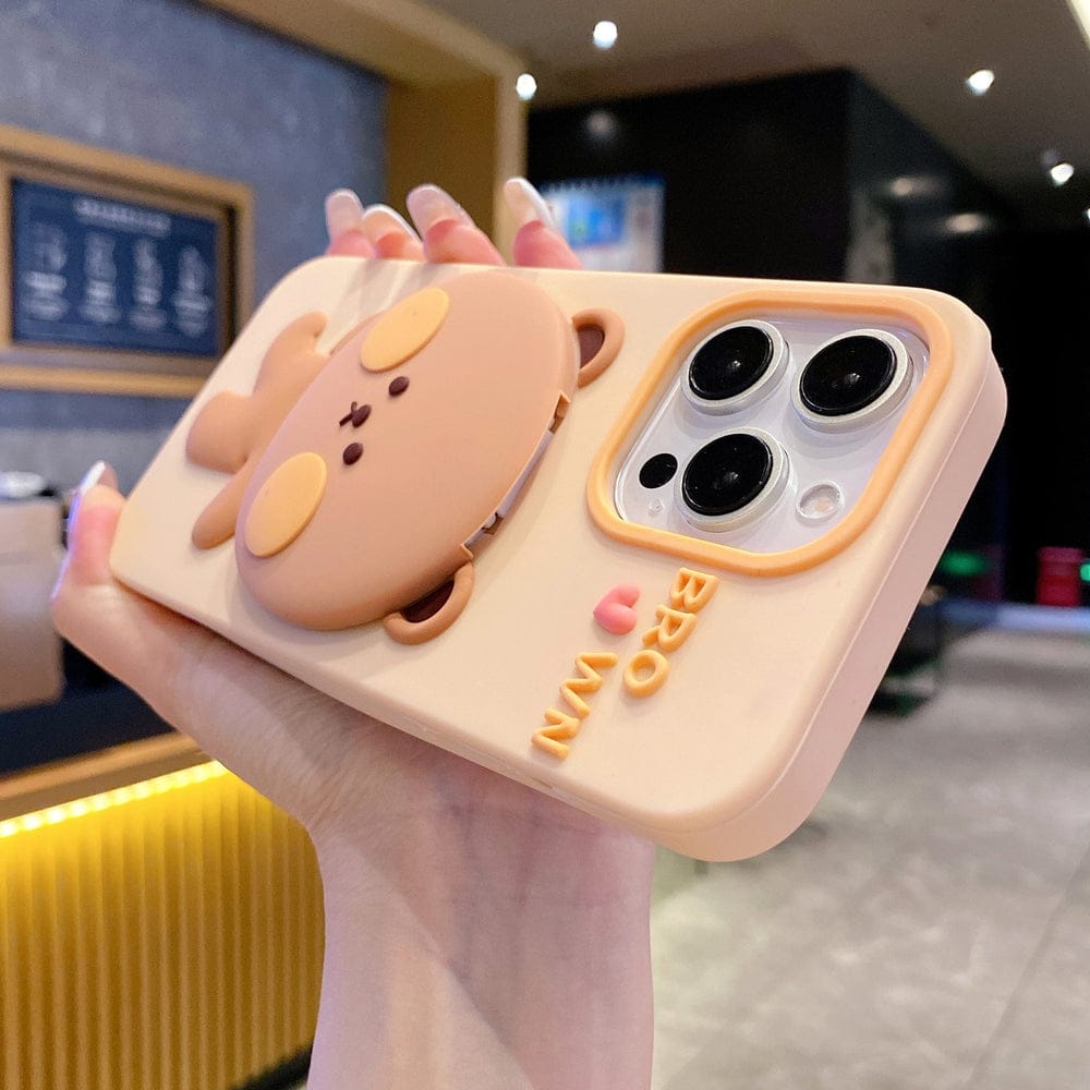 Bear Hug Mirror Kickstand Silicone Phone Case For iPhone
