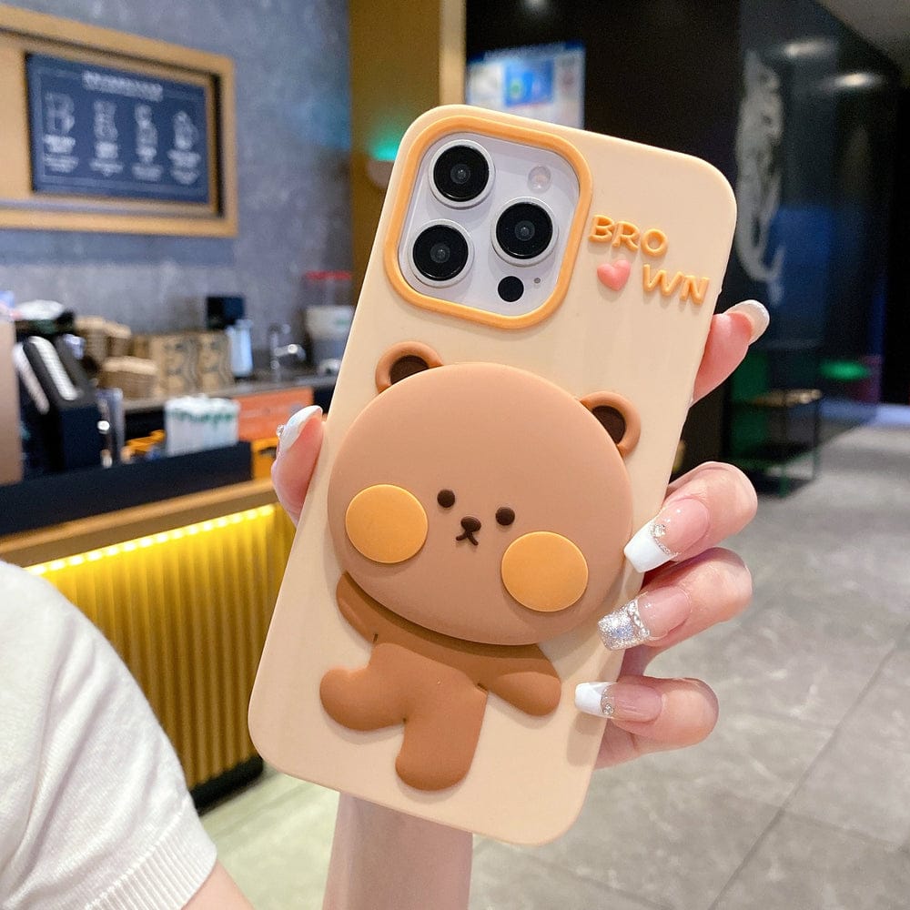 Bear Hug Mirror Kickstand Silicone Phone Case For iPhone