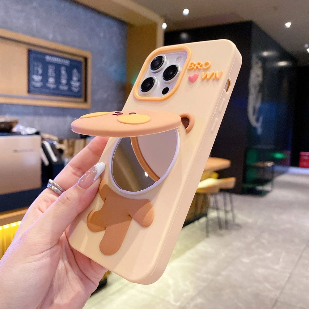 Bear Hug Mirror Kickstand Silicone Phone Case For iPhone