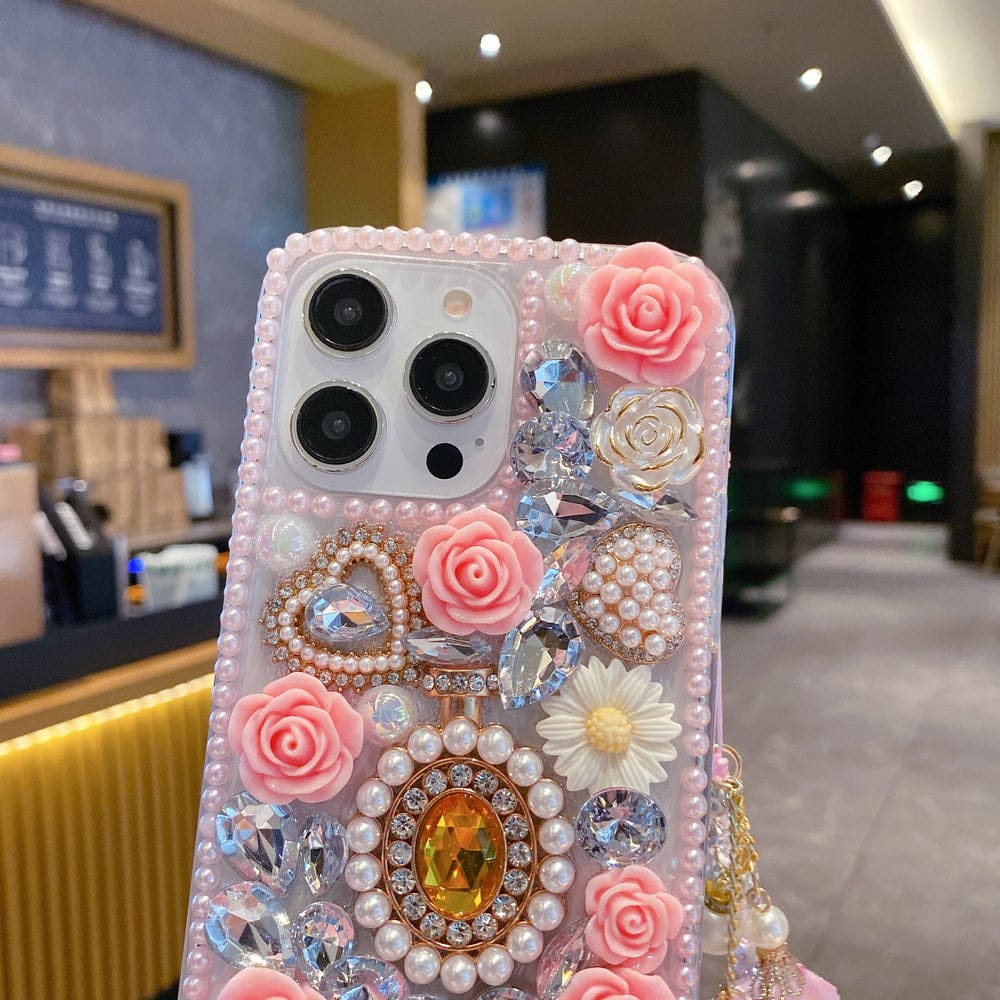 Rose Gold Crystal Charm Silicone Phone Cases For iPhone