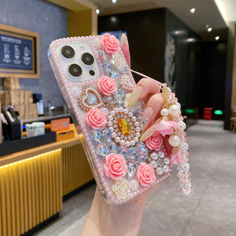 Rose Gold Crystal Charm Silicone Phone Cases For iPhone