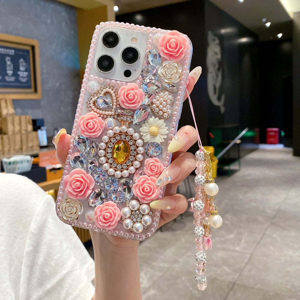 Rose Gold Crystal Charm Silicone Phone Cases For iPhone