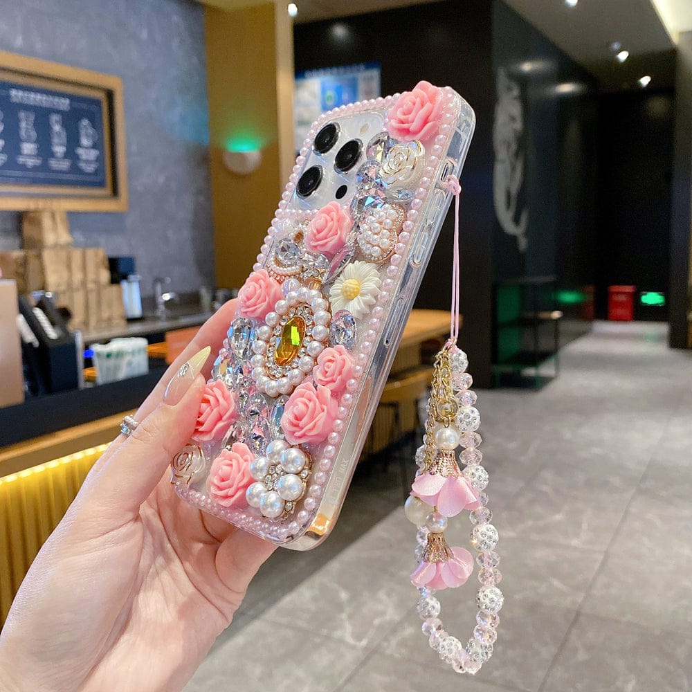 Rose Gold Crystal Charm Silicone Phone Cases For iPhone
