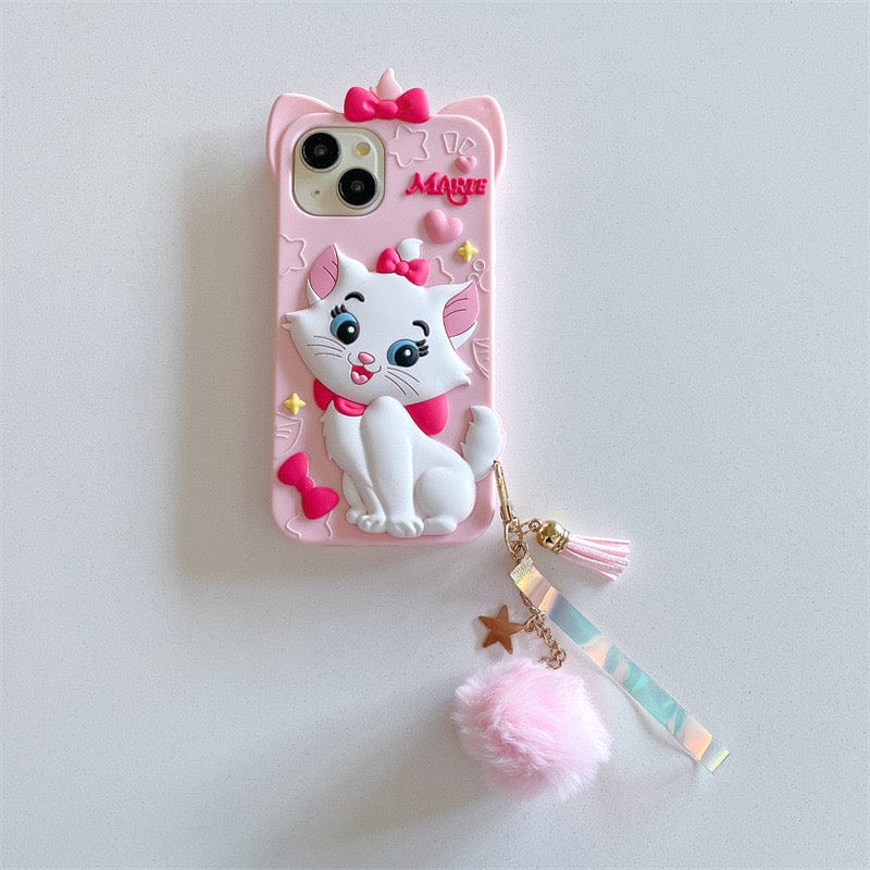 Meow’s Pink Puffy Ribbon Charm Silicone Phone Cases For iPhone
