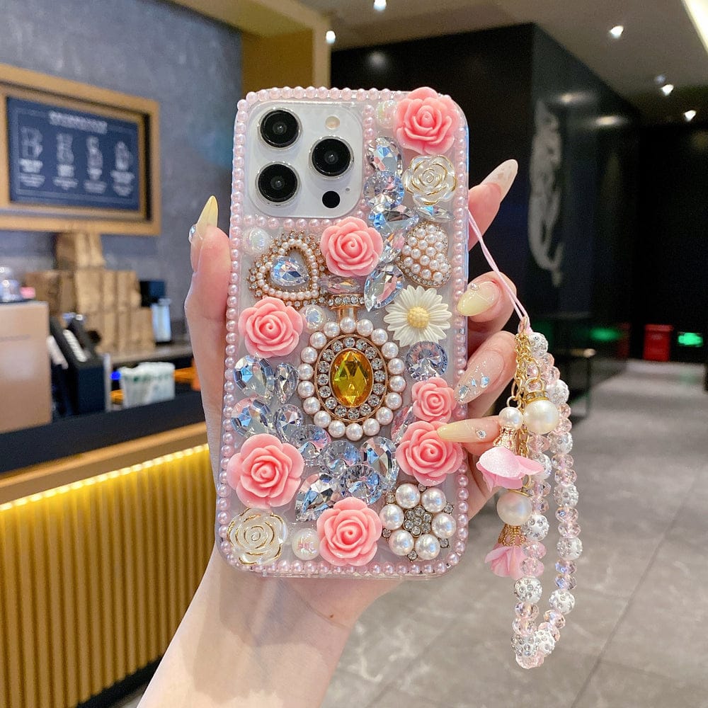 Rose Gold Crystal Charm Silicone Phone Cases For iPhone