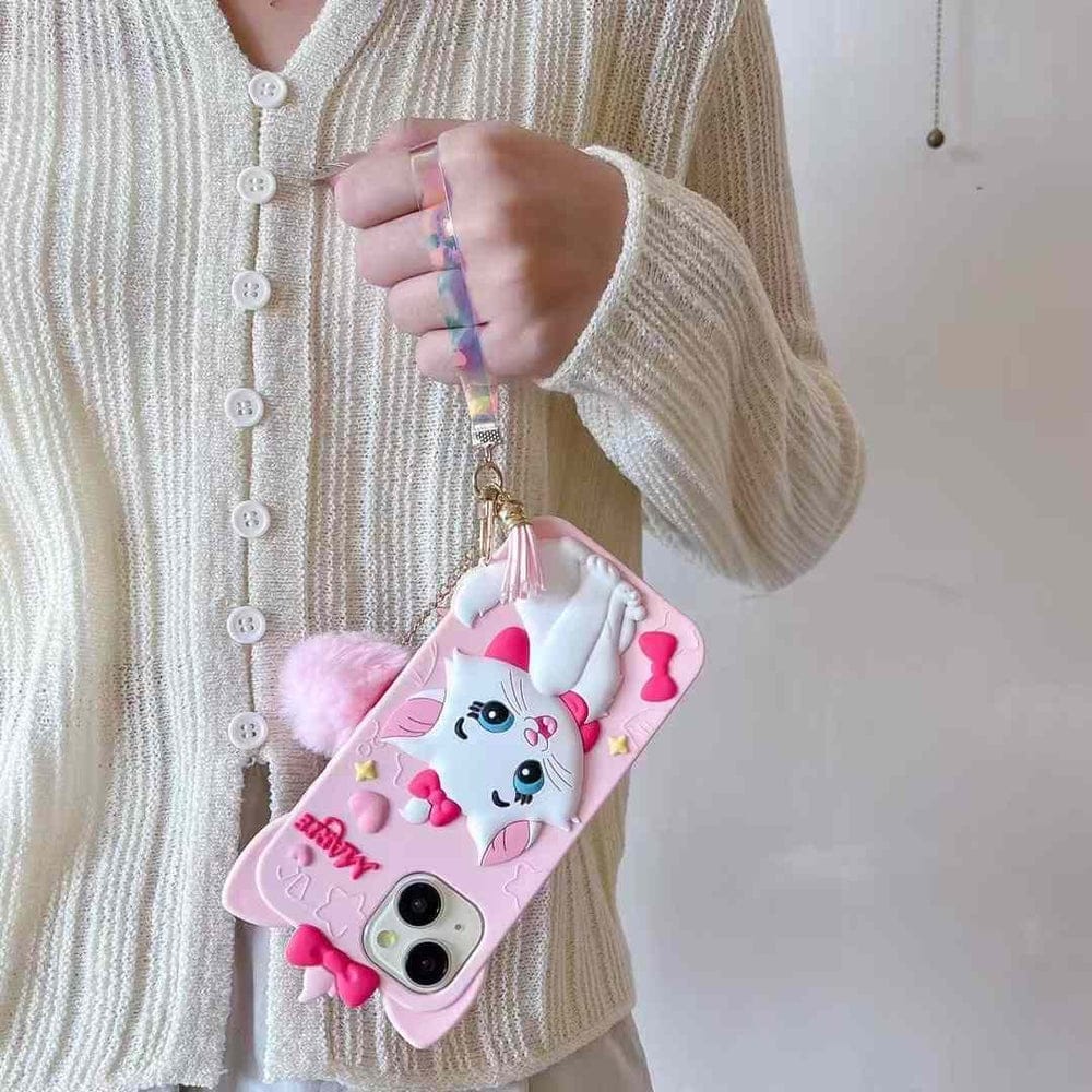 Meow’s Pink Puffy Ribbon Charm Silicone Phone Cases For iPhone