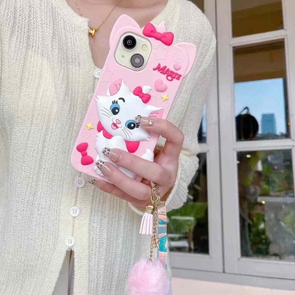 Meow’s Pink Puffy Ribbon Charm Silicone Phone Cases For iPhone