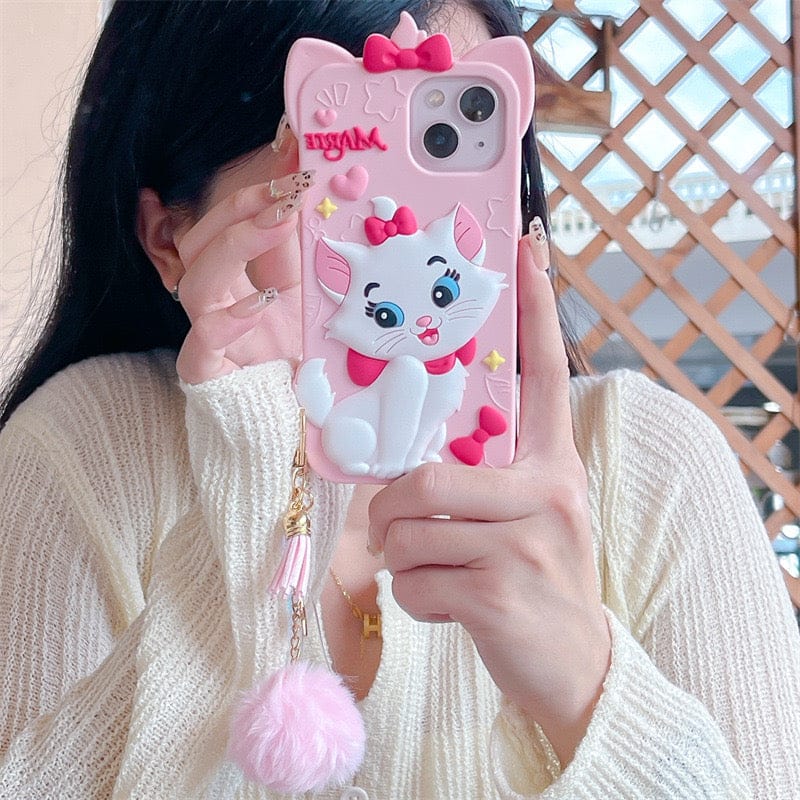 Meow’s Pink Puffy Ribbon Charm Silicone Phone Cases For iPhone