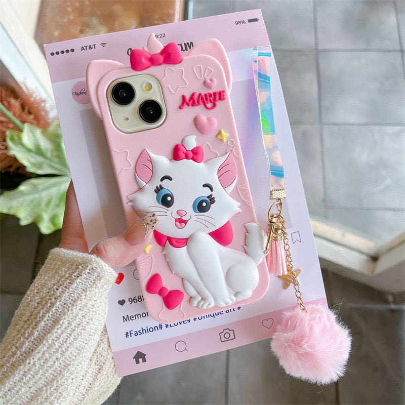 Meow’s Pink Puffy Ribbon Charm Silicone Phone Cases For iPhone