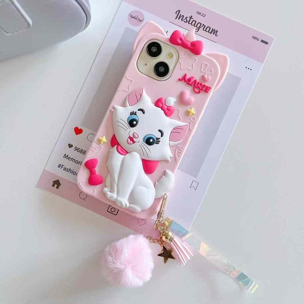 Meow’s Pink Puffy Ribbon Charm Silicone Phone Cases For iPhone
