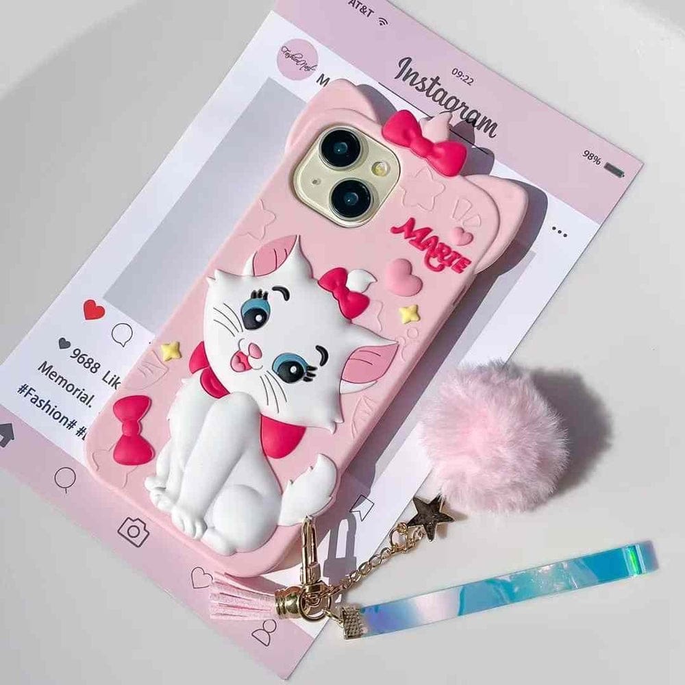 Meow’s Pink Puffy Ribbon Charm Silicone Phone Cases For iPhone