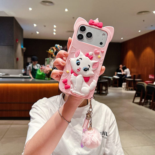 Meow’s Pink Puffy Ribbon Charm Silicone Phone Cases For iPhone