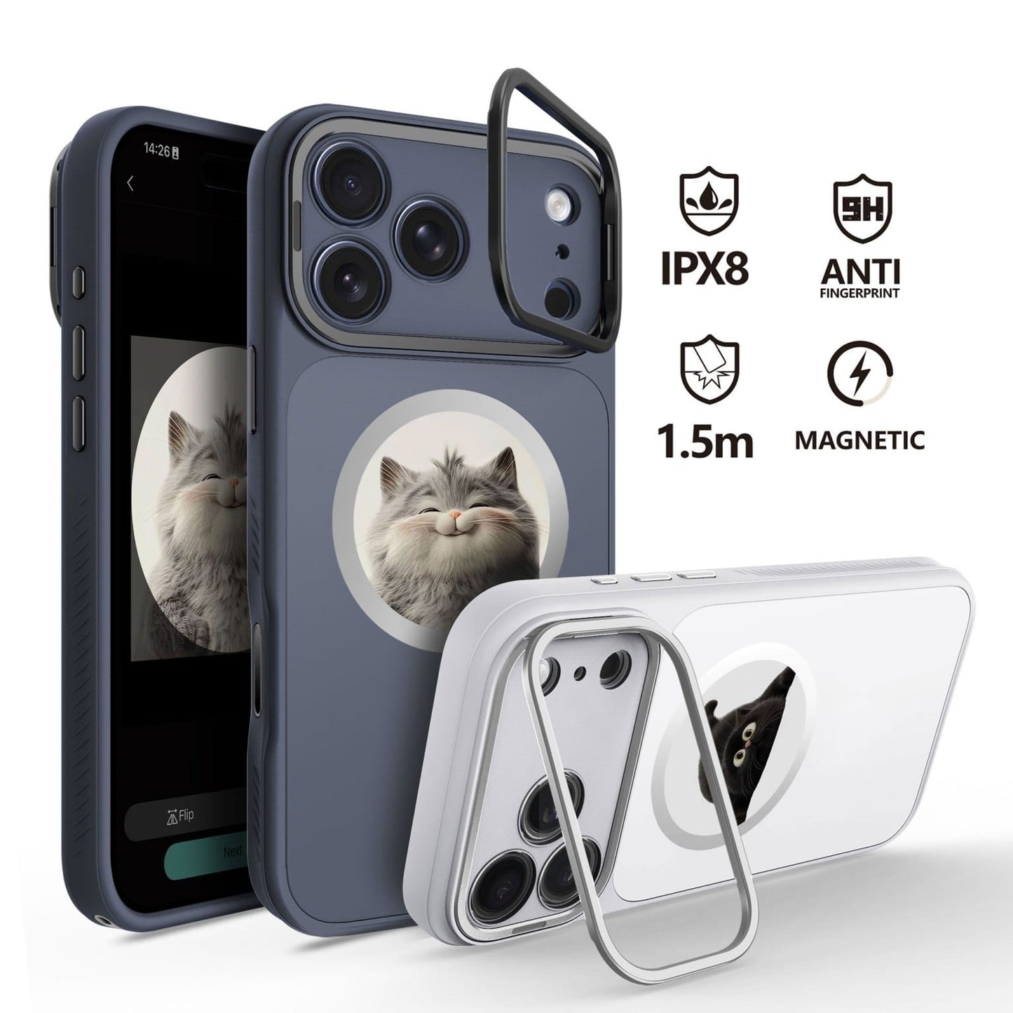 Ultra Thin Shockproof Magsafe Smart e-Ink Phone Case WIth Camera Lens Protection & Hidden Kickstand